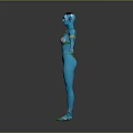 Blue Skinned Fantasy Character As Mythical Creature With Ornamental Outfit Green Shoes And Arm Decorations