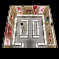 Elegant Jewelry Store Front With Red Facade Glass Doors And Display Windows