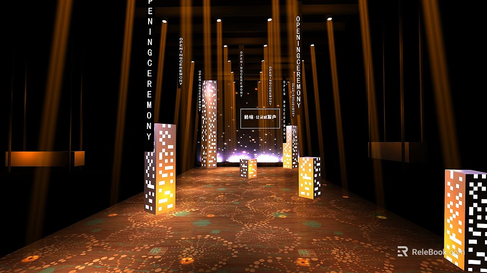 Engagement Congratulations US State Celebration With Illuminated Pillars Lighting Effects And Carpet Patterns 3d model 
