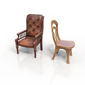 Vintage and Classic Furniture Featuring Leather Armchair and Wooden Carved Chair