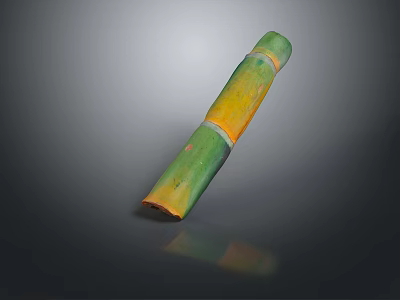 Carved Sculpture With Green And Yellow Long Bamboo Like Segments On Dark Background With Reflection 3d model