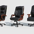 Black Leather Office Chairs With Wooden Armrests And Rolling Casters For Comfort