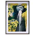 Traditional Ukiyo e Style Framed Painting With Waterfall Rocky Cliffs And Trees