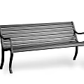 Black Metal Public Bench With Armrests And Slatted Seat For Outdoor Garden Use
