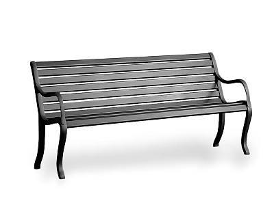Black Metal Public Bench With Armrests And Slatted Seat For Outdoor Garden Use 3d model