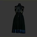 Elegant Black Dress With Gold Accents On Back And Blue Hem Trim