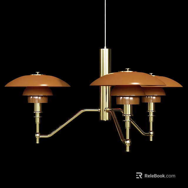 Vintage Style Chandelier With Three Brown Shades And Brass Metal Frame 3d model 