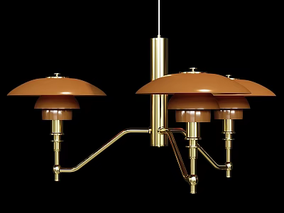 Vintage Style Chandelier With Three Brown Shades And Brass Metal Frame 3d model