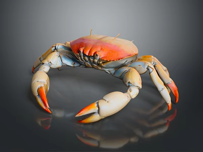 Red Orange Shell Crab With White Claws And Legs Marine Aquatic Animal 3d model