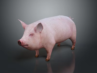 Pink Pig Standing On Gray Background With Shiny Reflective Floor Surface 3d model