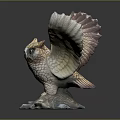 Decorative Owl Statue With Spread Wings Perched On Tree Branch Base And Crystal Elements 3d model
