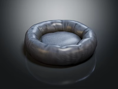 Round Black Leather Pet Bed With Stitched Edges And Modern Design 3d model