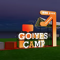 GO YES CAMP Illuminated Sign In Grassy Camping Area With Tent And Evening Sky