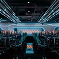 Modern Cyber Cafe Interior With Gaming Computers Neon Lights And Comfortable Chairs 3d model