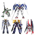 Various Gundam Model Action Figures With Different Color Schemes And Weapons 3d model
