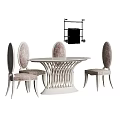 Elegant Modern Light Colored Dining Table Set With Curved Base And Padded Chairs 3d model