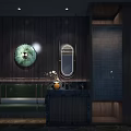 Luxurious SPA Sauna Room With Massage Beds Dark Wooden Decor And Wavy Wall Art