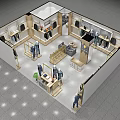GUSKI Men's Clothing Store With Stylish Suits On Mannequins Display Racks Modern Shiny Tiled Floor
