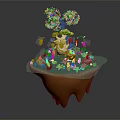 Colorful Cartoon Scene Of Floating Island With Green Tree Small Animals And Flowers
