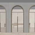 Modern Arched Doors Interior With Wooden Frames Textured Wall And Light Flooring 3d model
