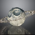 Artistic Decorative Planet with Sparkling Crystal Rings and Textured Blue White Surface