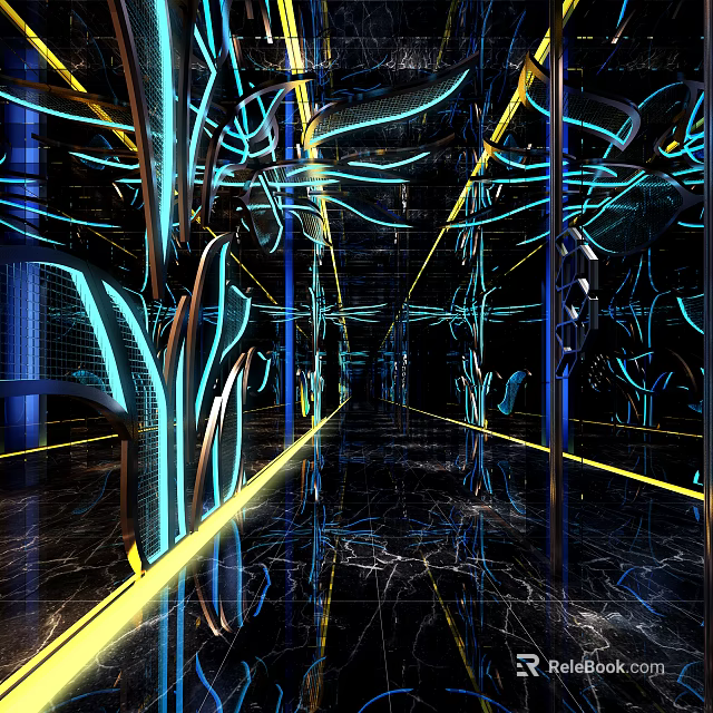 Modern KTV Interior Design With Neon Lights Mirrored Floors And Luxury Ambiance 3d model 