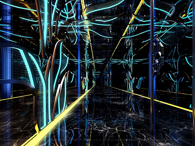 Modern KTV Interior Design With Neon Lights Mirrored Floors And Luxury Ambiance 3d model