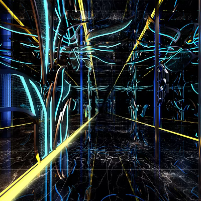 Modern KTV Interior Design With Neon Lights Mirrored Floors And Luxury Ambiance 3d model