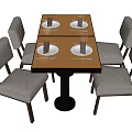 Dining Table Set with Four Light Gray Upholstered Chairs Orange Tabletop and Place Settings 3d model