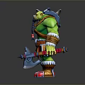 Fantasy Orc Warrior Character With Green Skin Battle Armor Axe And Red Boots
