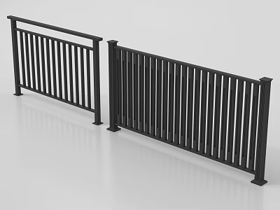 Sturdy Modern Black Metal Railings With Vertical Slats Stylish Design 3d model