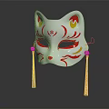 White Cat Face Mask With Red Yellow Patterns And Red Tassels Decorations 3d model