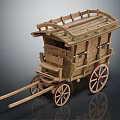 Traditional Wooden Horse-Drawn Carriage With Spoked Wheels Wooden Roof And Door Panels