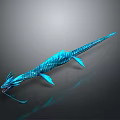 Blue Scaled Dragon Like Mythical Game and Movie Character With Slender Body Wings and Tail
