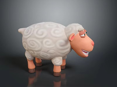 Cute Cartoon Sheep 3D Model With White Curly Wool Pink Nose Smiling Expression Brown Legs 3d model