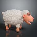 Cute Cartoon Sheep 3D Model With White Curly Wool Pink Nose Smiling Expression Brown Legs