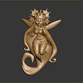 Golden Ornamental Sculpture Featuring Female Figure With Wings And Spiral Design