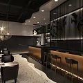 Modern Elegant Restaurant Interior Featuring Bar Counter Leather Chairs And Pendant Lights