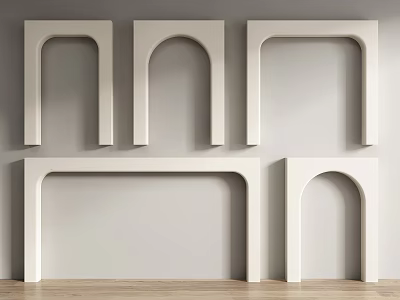 White Arched Frames On Minimalist Wall With Wooden Floor 3d model