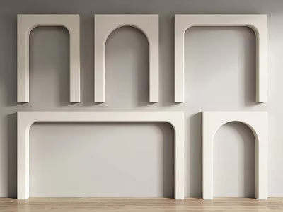 White Arched Frames On Minimalist Wall With Wooden Floor 3d model