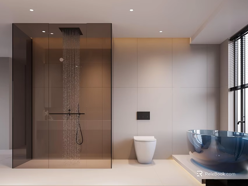 Modern Bathroom Interior With Shower Area Toilet Bathtub And Natural Light 3d model 