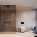Modern Bathroom Interior With Shower Area Toilet Bathtub And Natural Light