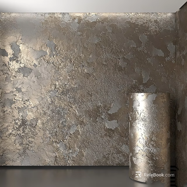 Textured Metal Wall With Shiny Roll Component And Distressed Surface Finish 3d model 