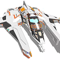 Sci Fi Spaceship 3D Model With White Gray Orange Streamlined Design And Engines