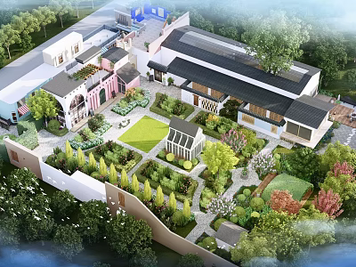 Beautiful Garden Landscape Design With Diverse Plants Paths Greenhouse And Lawn 3d model