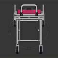 Mobile Medical Stretcher With Pink Mattress Metal Frame Green Straps And Lockable Wheels