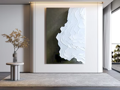 Elegant Interior Decor With Large Abstract Painting Small Round Table And Dried Flowers 3d model