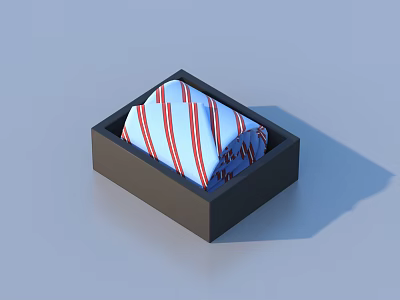 Red And White Striped Towel In Black Rectangular Storage Box For Daily Use 3d model