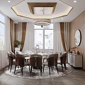 Modern Private Dining Room With Round Table And Chinese Decor 3d model
