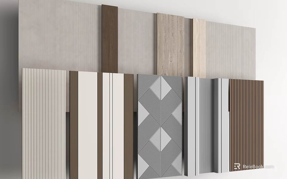 Decorative Wall Panels With Various Textures Wood Patterns And Geometric Designs 3d model